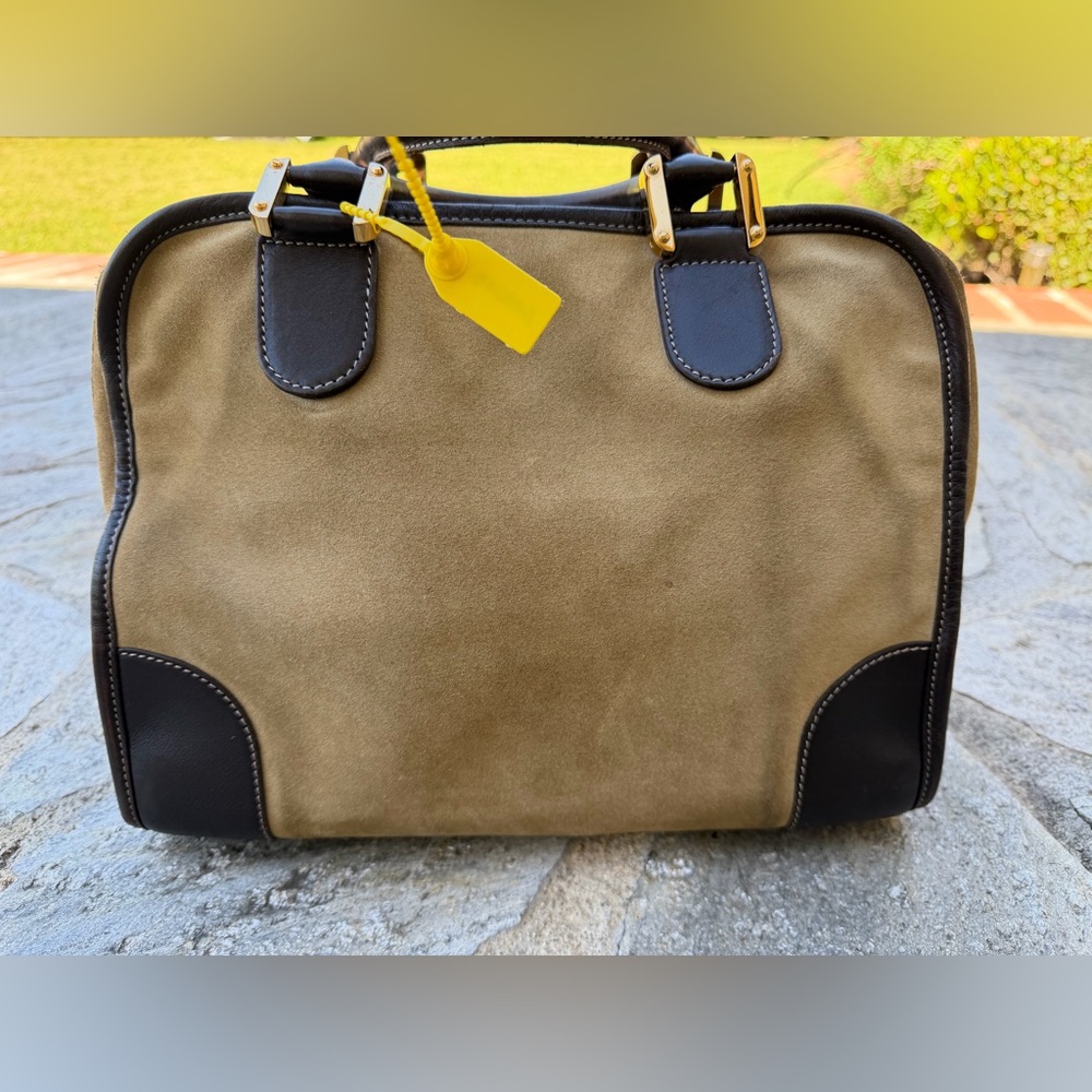 Authentic Loewe Suede Tan and Black Handbag with Embroidered Logo - Picture 2 of 16